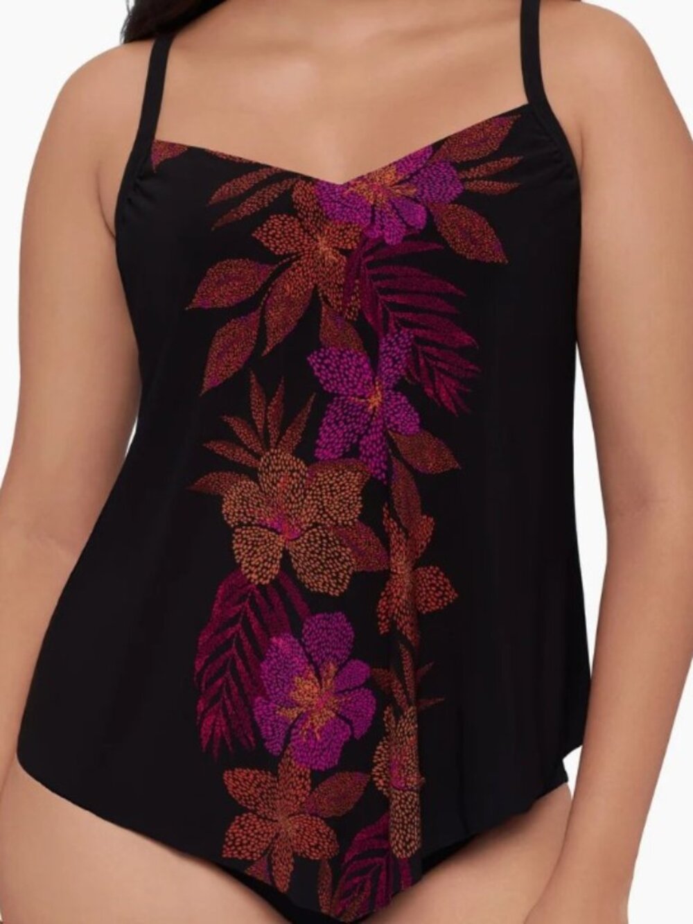 Tankini Top, Black Floral Front Hank Style